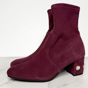 Stuart Weitzman Allshine Cabernet Suede Sock Bootie 6B